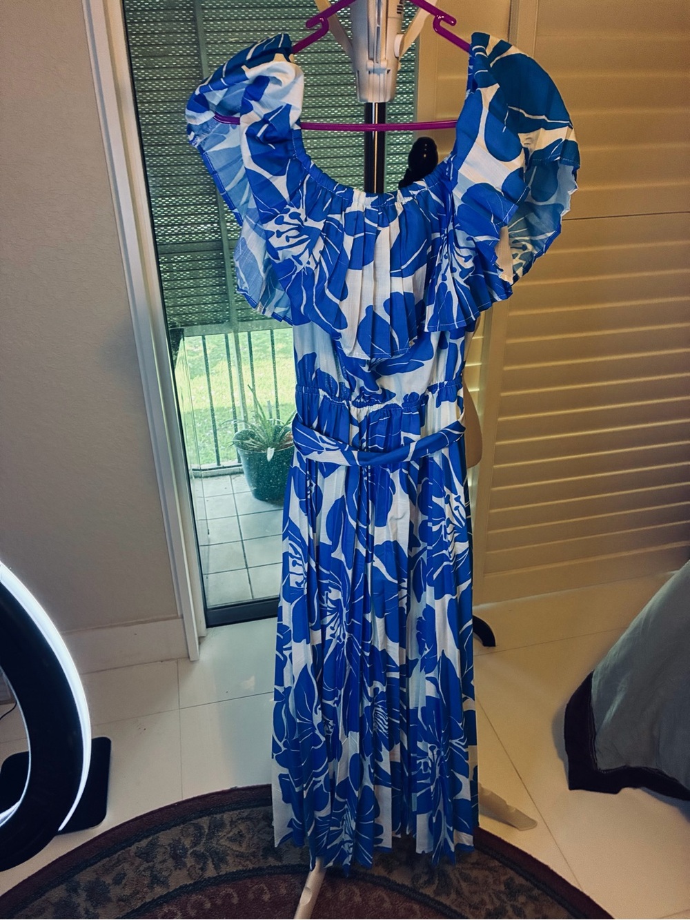 Fashion Nova Blue & White Floral Ruffle Maxi Dress